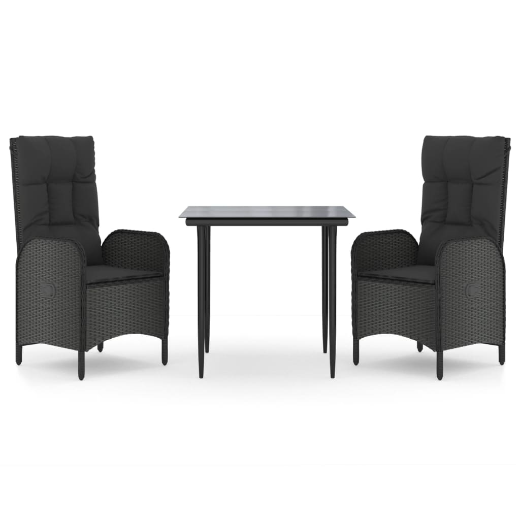 Patio Dining Set Black PE Rattan Medium Adjustable Armrests