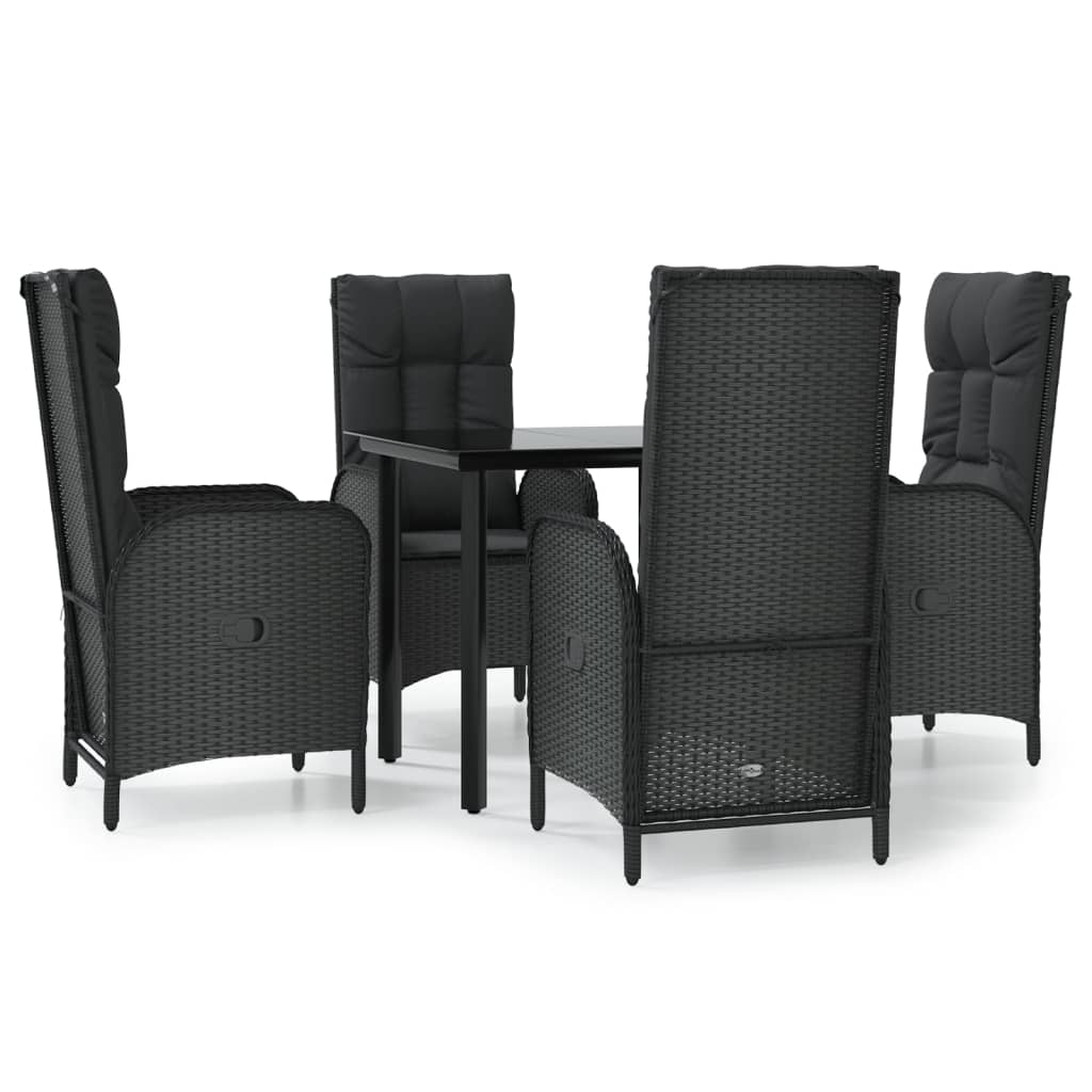 Patio Dining Set Black PE Rattan Medium Adjustable Armrests