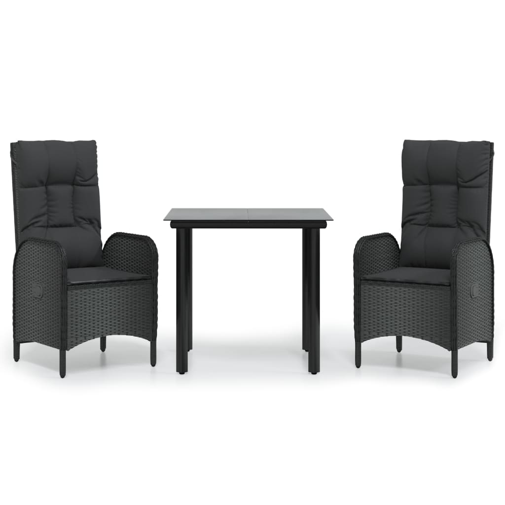 Patio Dining Set Black Poly Rattan 3 Piece Set