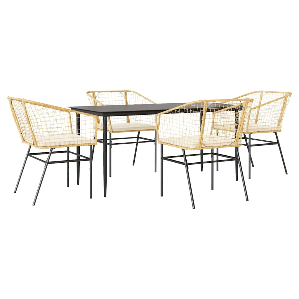 Patio Dining Set Brown Poly Rattan Medium Removable Covers