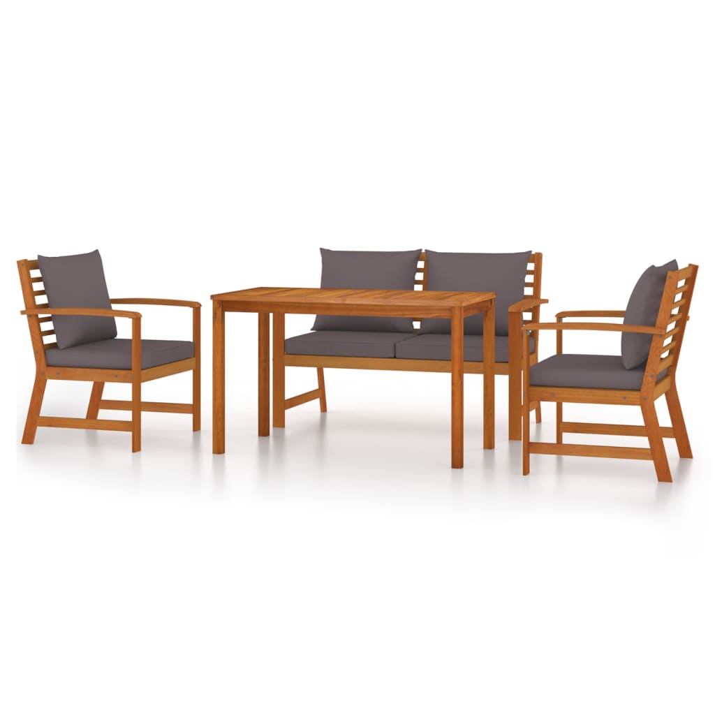 Patio Dining Set Dark grey cushions with natural light wood