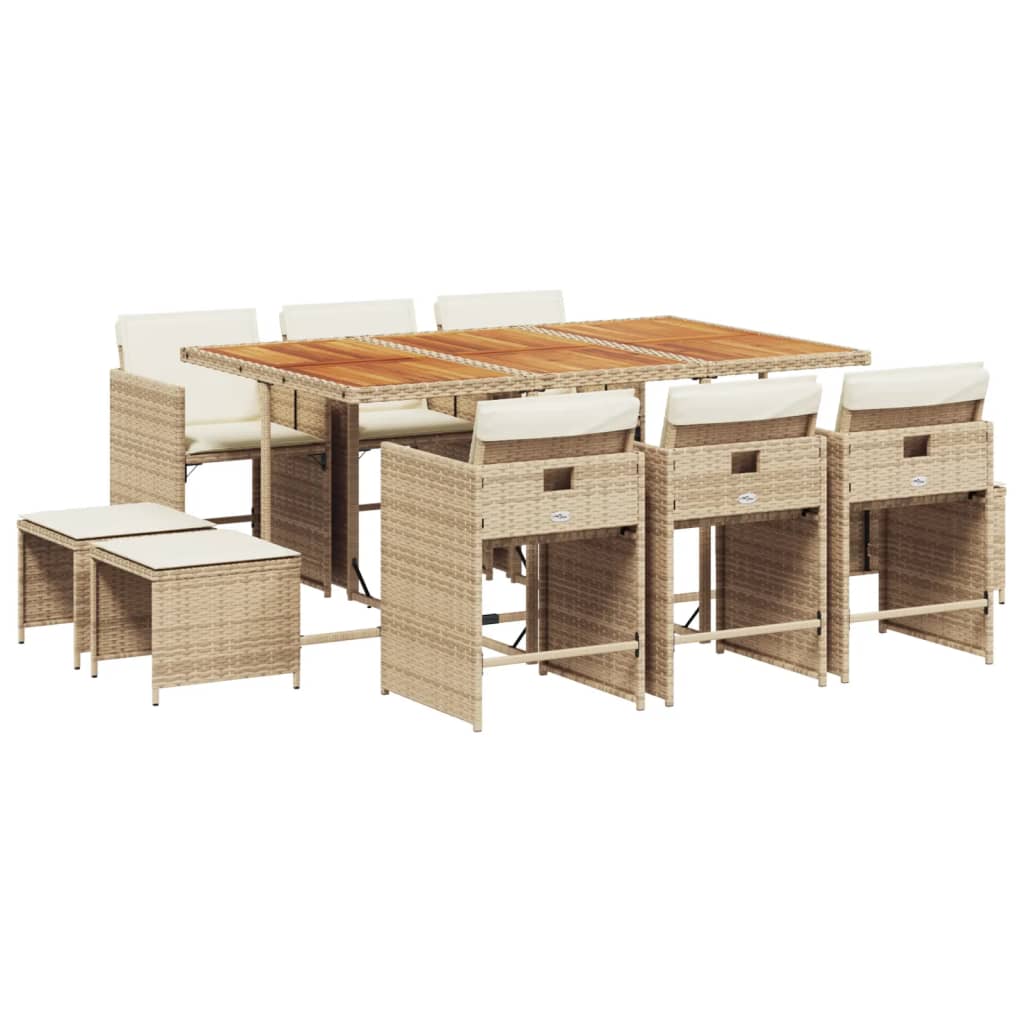 Patio Dining Set Set of 10 Beige