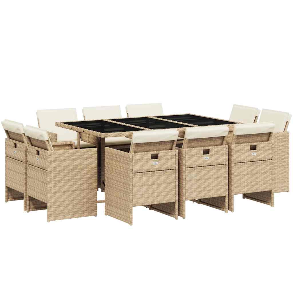 Patio Dining Set Set of 10 Beige and black with cream white cushions