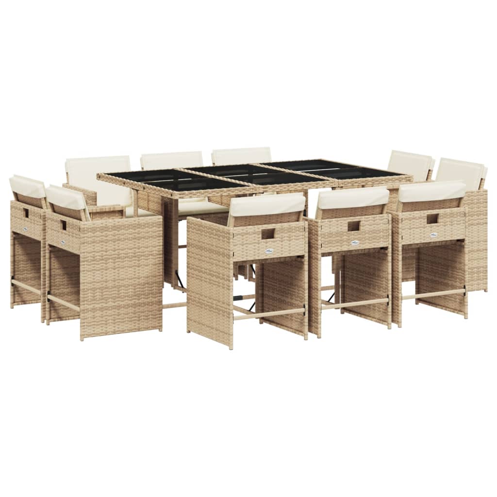 Patio Dining Set Set of 10 Beige, Black, Cream White