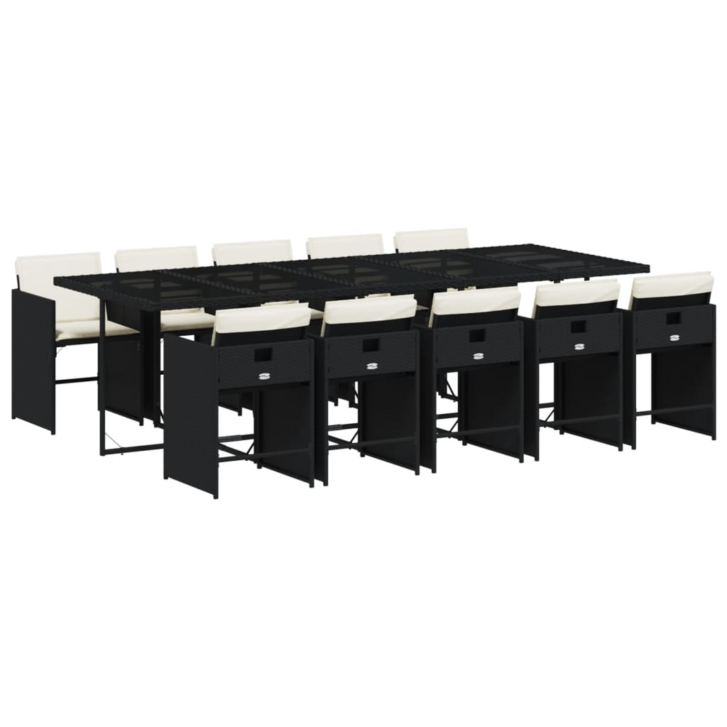 Patio Dining Set Set of 10 Black PE rattan 10-seater Foldable