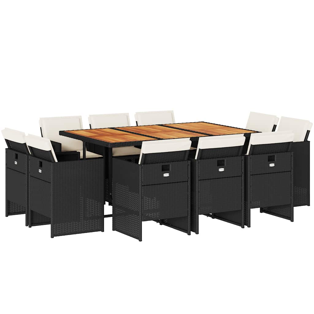 Patio Dining Set Set of 10 Black PE rattan 65 inch table length