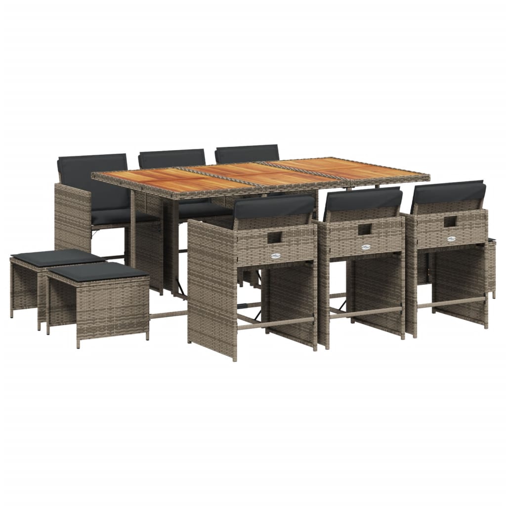 Patio Dining Set Set of 10 Gray and Brown