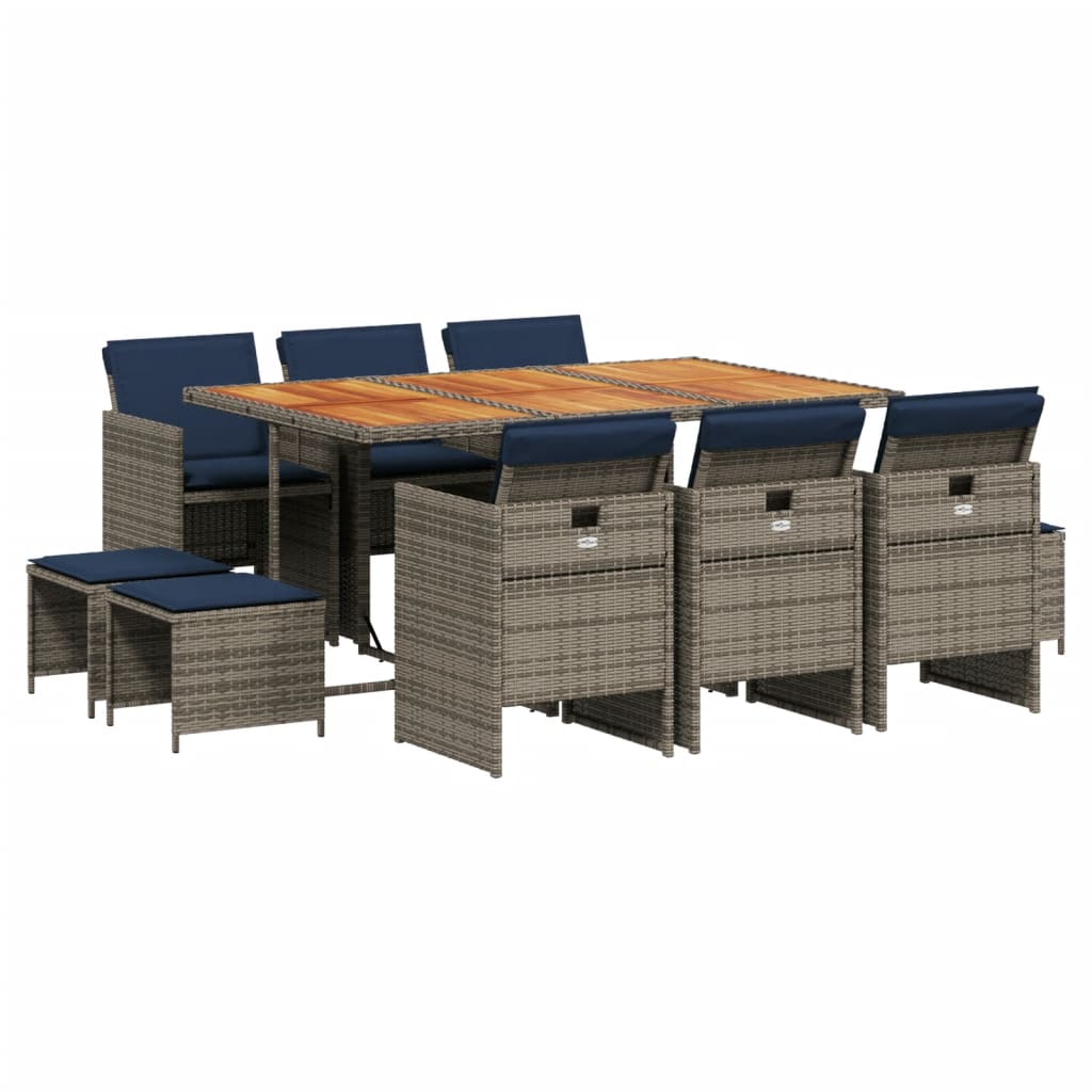 Patio Dining Set Set of 10 Gray, Brown, Navy Blue