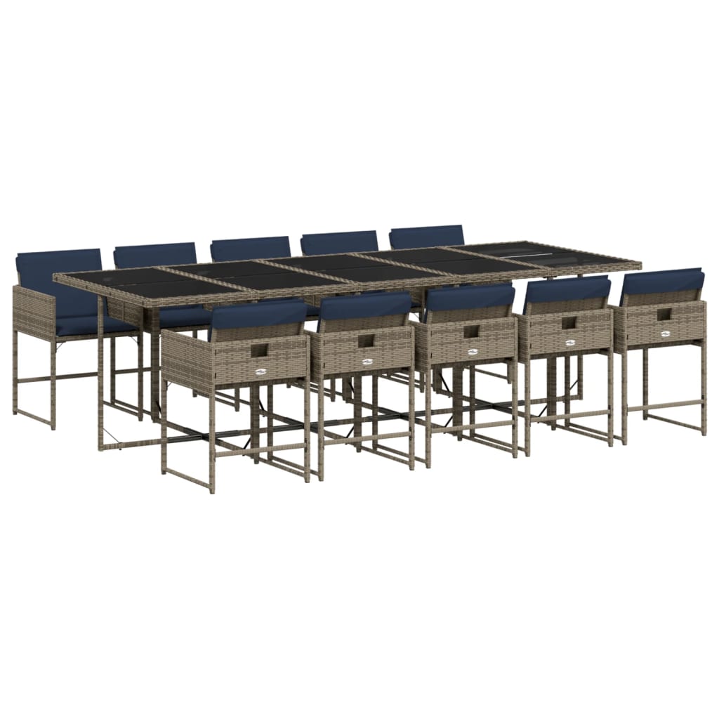 Patio Dining Set Set of 10 Gray PE Rattan 10-seater Foldable
