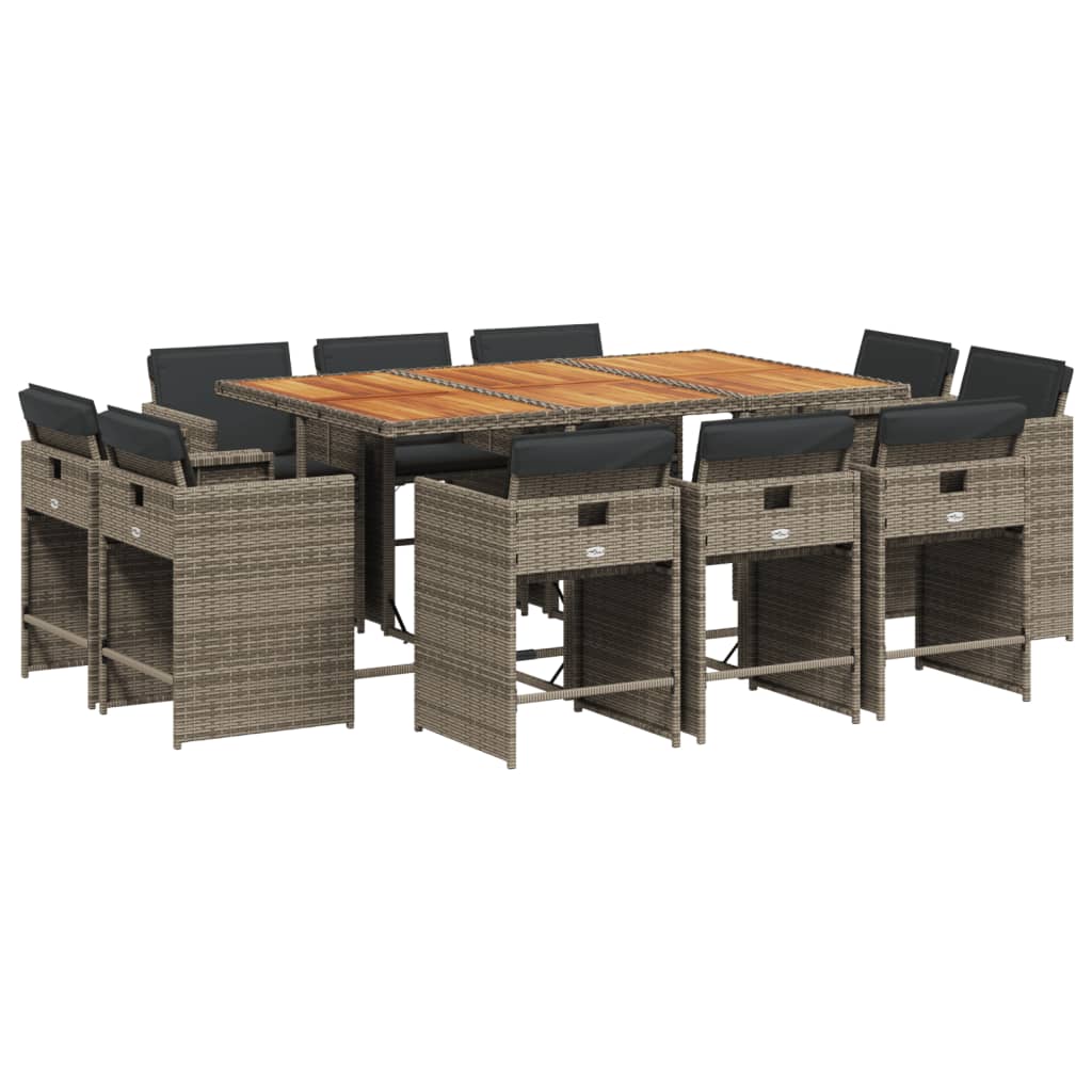 Patio Dining Set Set of 10 Gray PE rattan 10-seater Foldable