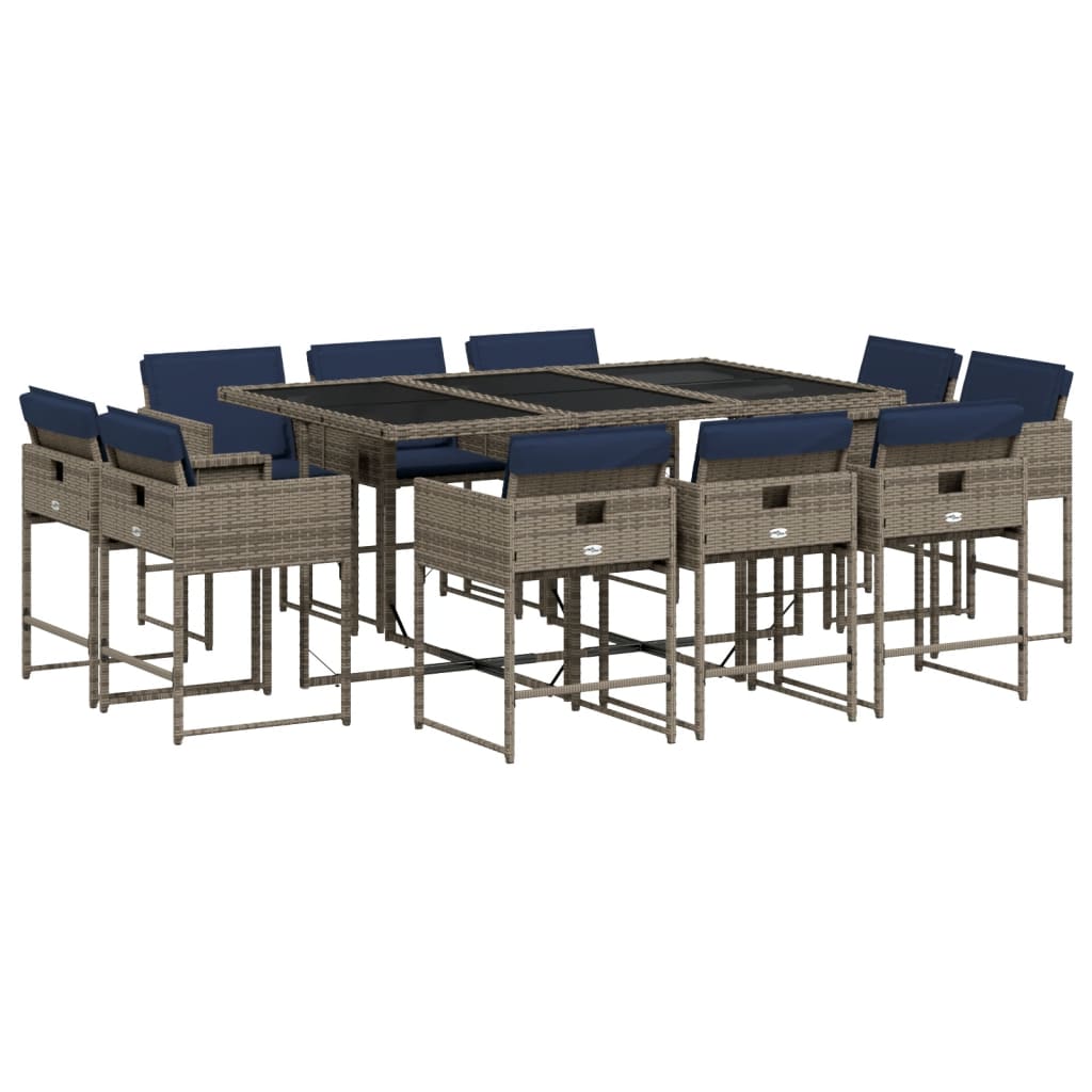 Patio Dining Set Set of 10 Gray PE rattan Large Foldable