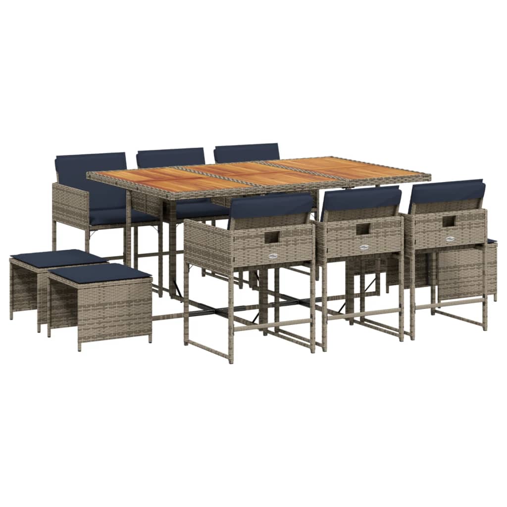 Patio Dining Set Set of 10 Gray Poly Rattan 10-seater Foldable