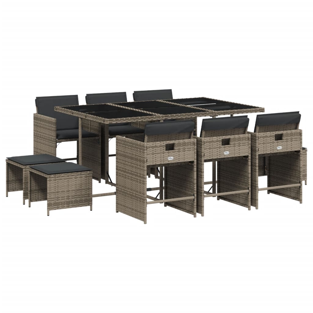 Patio Dining Set Set of 10 Grey for furniture, dark grey for cushions
