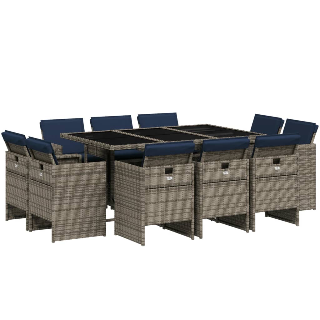 Patio Dining Set Set of 10 Grey Poly Rattan 10-seater Foldable