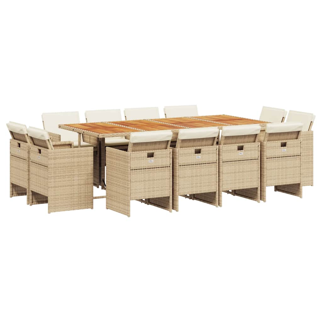 Patio Dining Set Set of 12 Beige and brown PE rattan 12-seater