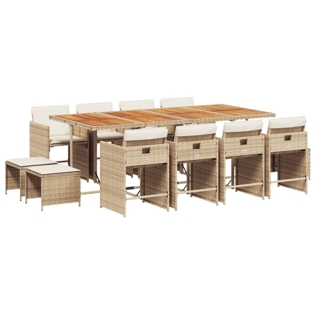 Patio Dining Set Set of 12 Beige, Brown, Cream White PE Rattan