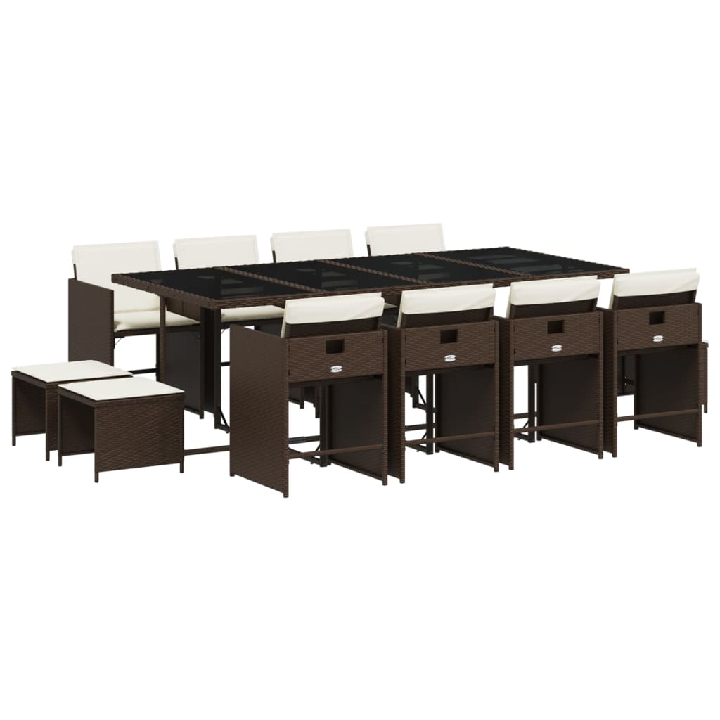 Patio Dining Set Set of 12 Brown, Cream White