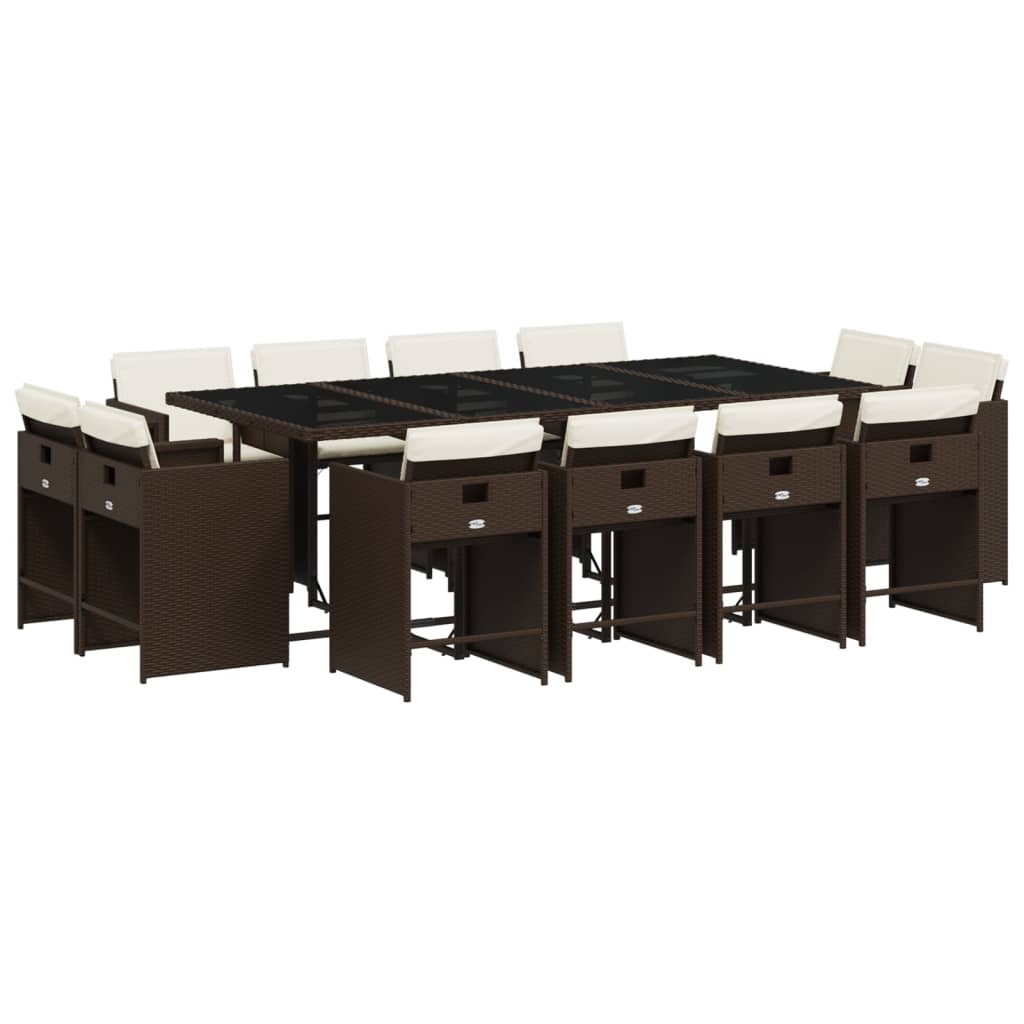 Patio Dining Set Set of 12 Brown, Cream White