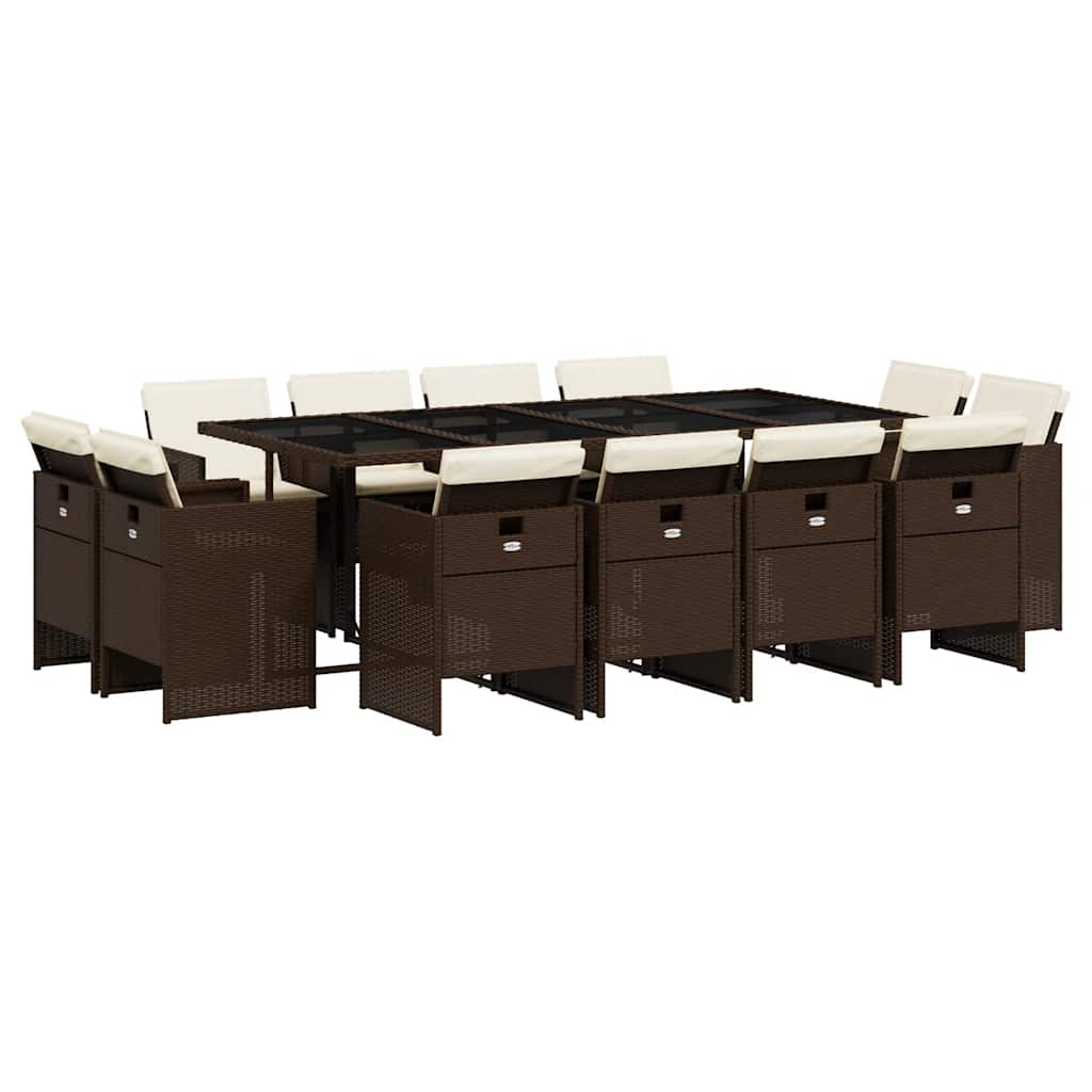 Patio Dining Set Set of 12 Brown PE rattan 12-seater Foldable