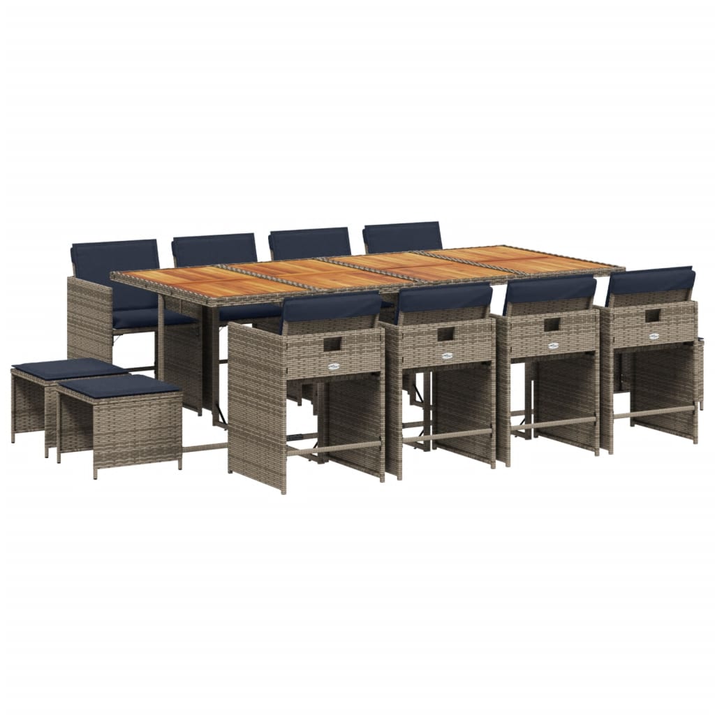 Patio Dining Set Set of 12 Gray PE rattan 13 Piece Set Foldable
