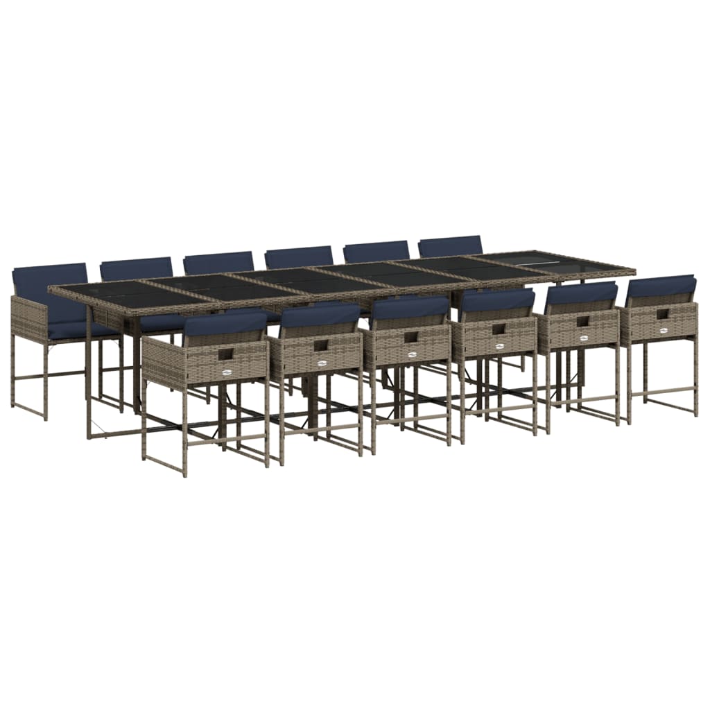 Patio Dining Set Set of 12 Gray PE rattan Large Foldable