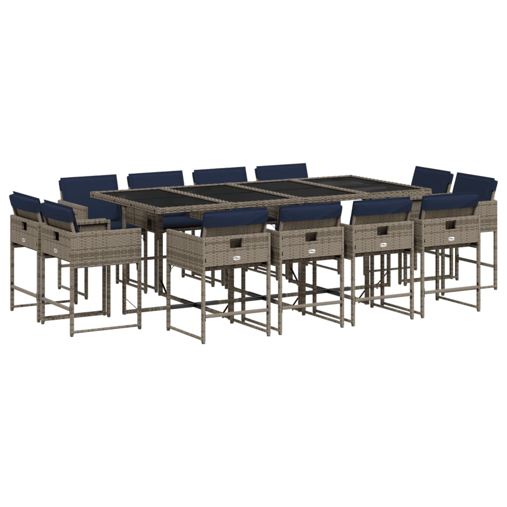 Patio Dining Set Set of 12 Grey PE rattan 13 Piece Set Foldable