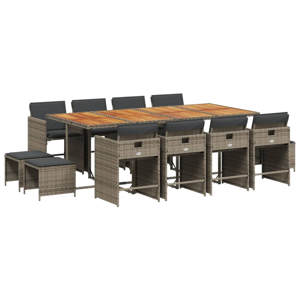Patio Dining Set Set of 12 Grey PE rattan Large Foldable