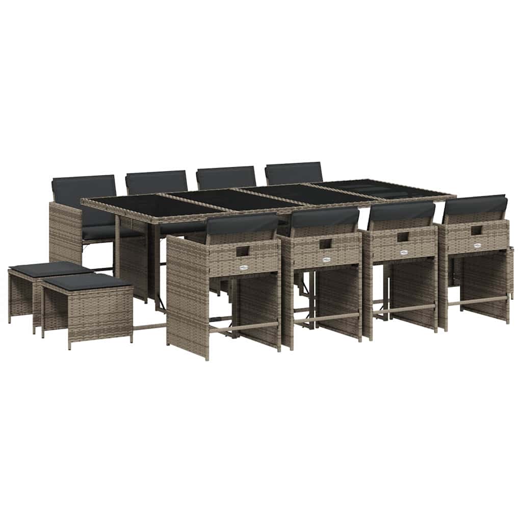Patio Dining Set Set of 12 Grey PE Rattan Large Foldable