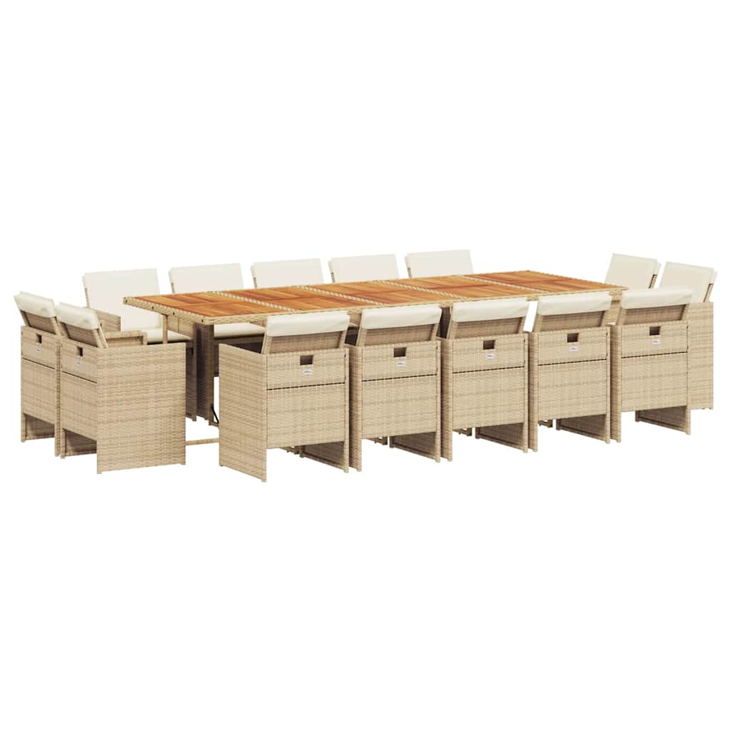 Patio Dining Set Set of 14 Beige and Brown PE Rattan Large