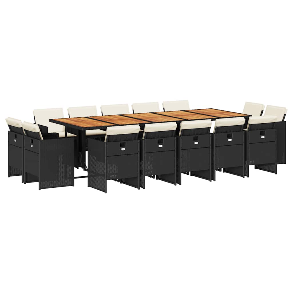 Patio Dining Set Set of 14 Black PE Rattan 14-Seater Foldable