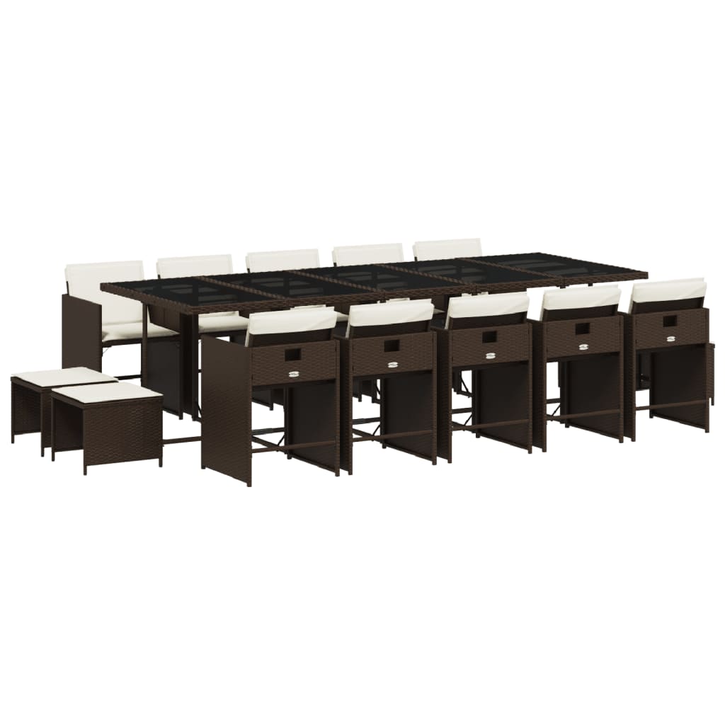 Patio Dining Set Set of 14 Brown PE rattan 14-Seater, Large