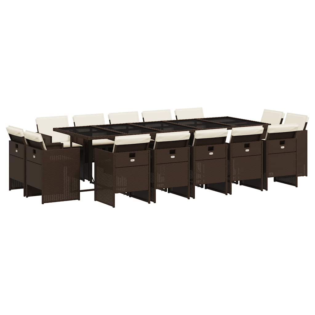 Patio Dining Set Set of 14 Brown PE rattan Large Foldable