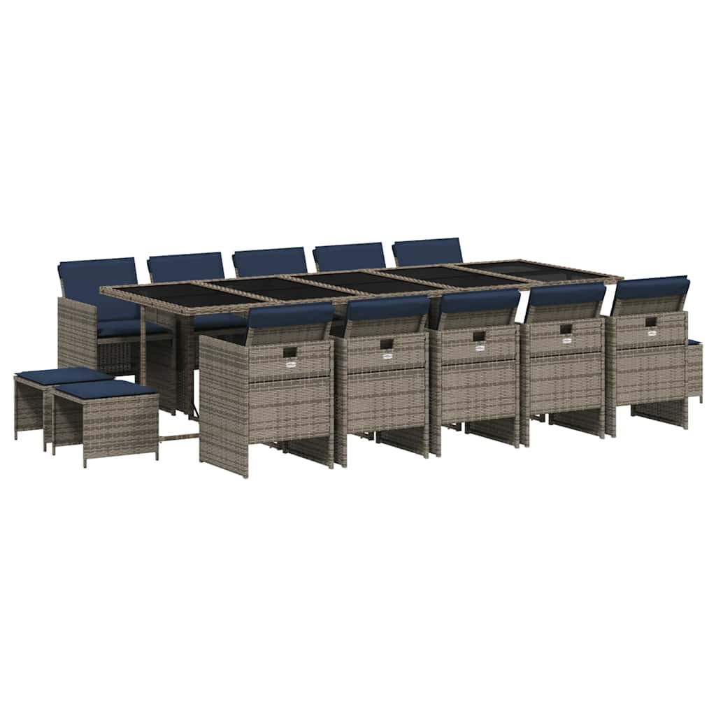 Patio Dining Set Set of 14 Gray and Black PE rattan 15 Piece Set