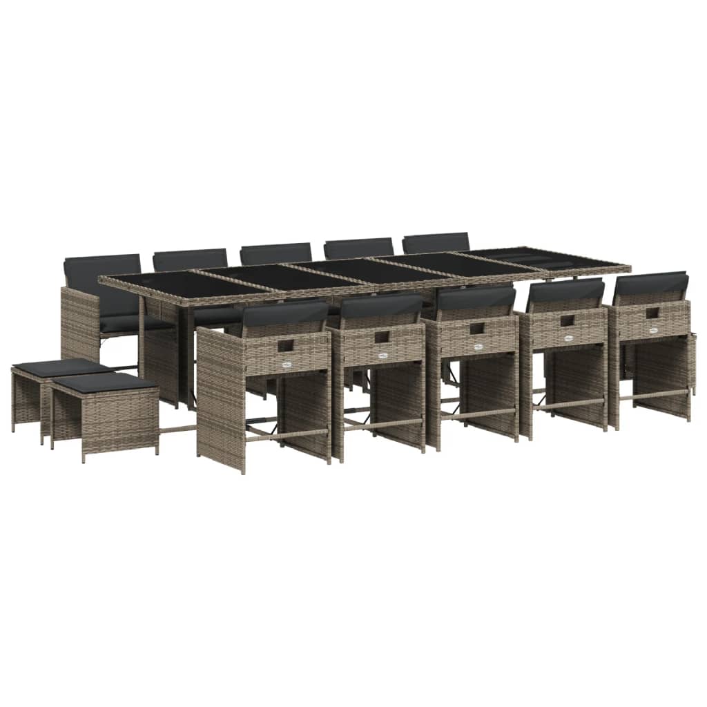 Patio Dining Set Set of 14 Gray PE rattan 14-seater Foldable