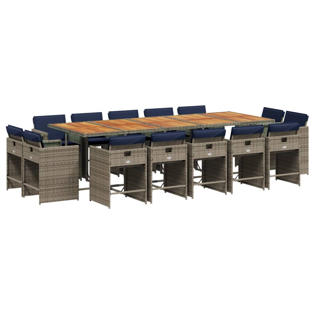 Patio Dining Set Set of 14 Gray PE Rattan 15 Piece Set Foldable