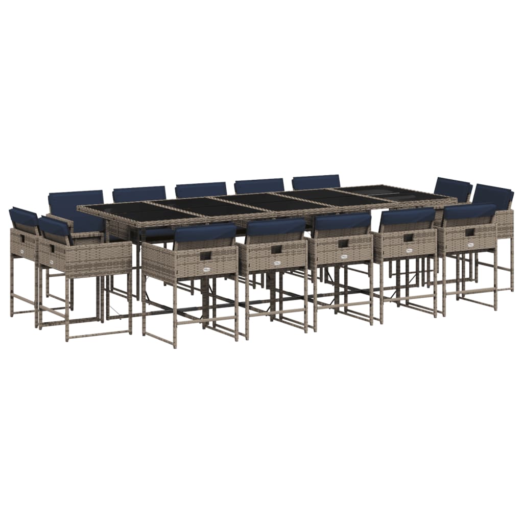Patio Dining Set Set of 14 Gray PE Rattan Large