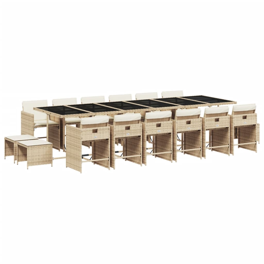 Patio Dining Set Set of 16 Beige, Black, Cream White