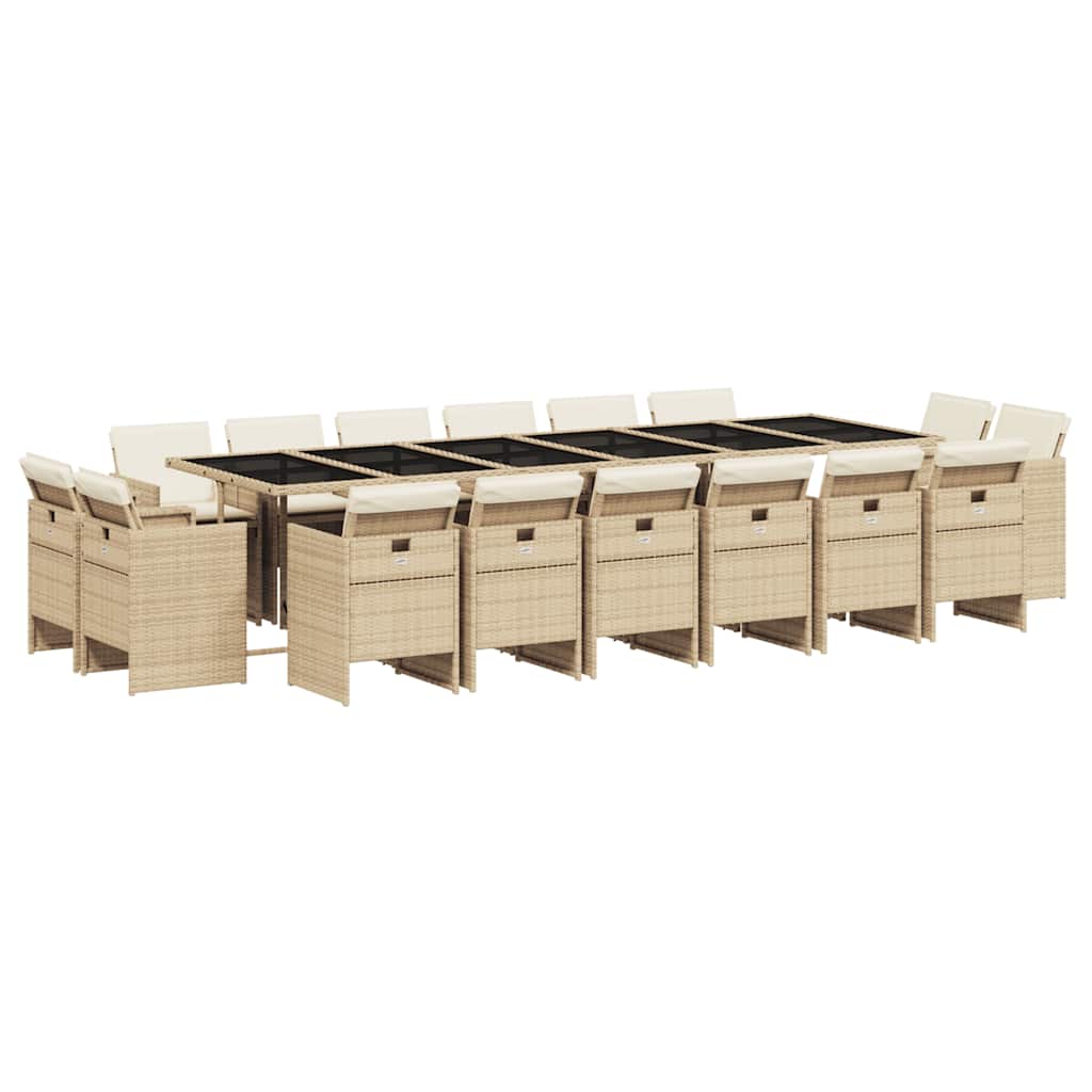 Patio Dining Set Set of 16 Beige, Cream White, Black
