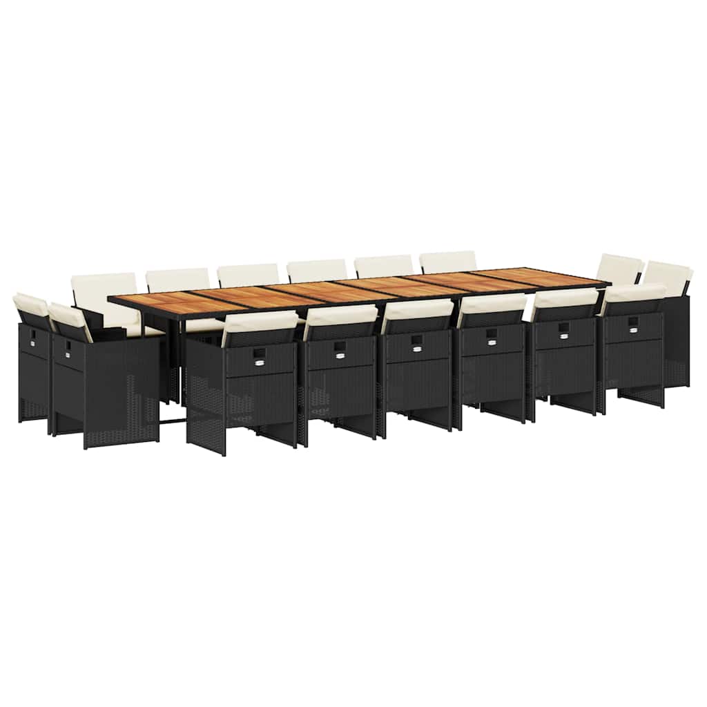 Patio Dining Set Set of 16 Black and brown, Cream white cushions