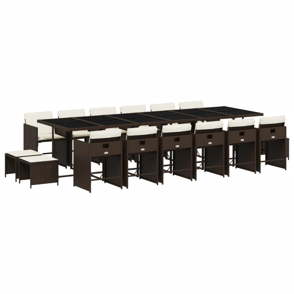 Patio Dining Set Set of 16 Brown PE rattan 16-Seater Foldable