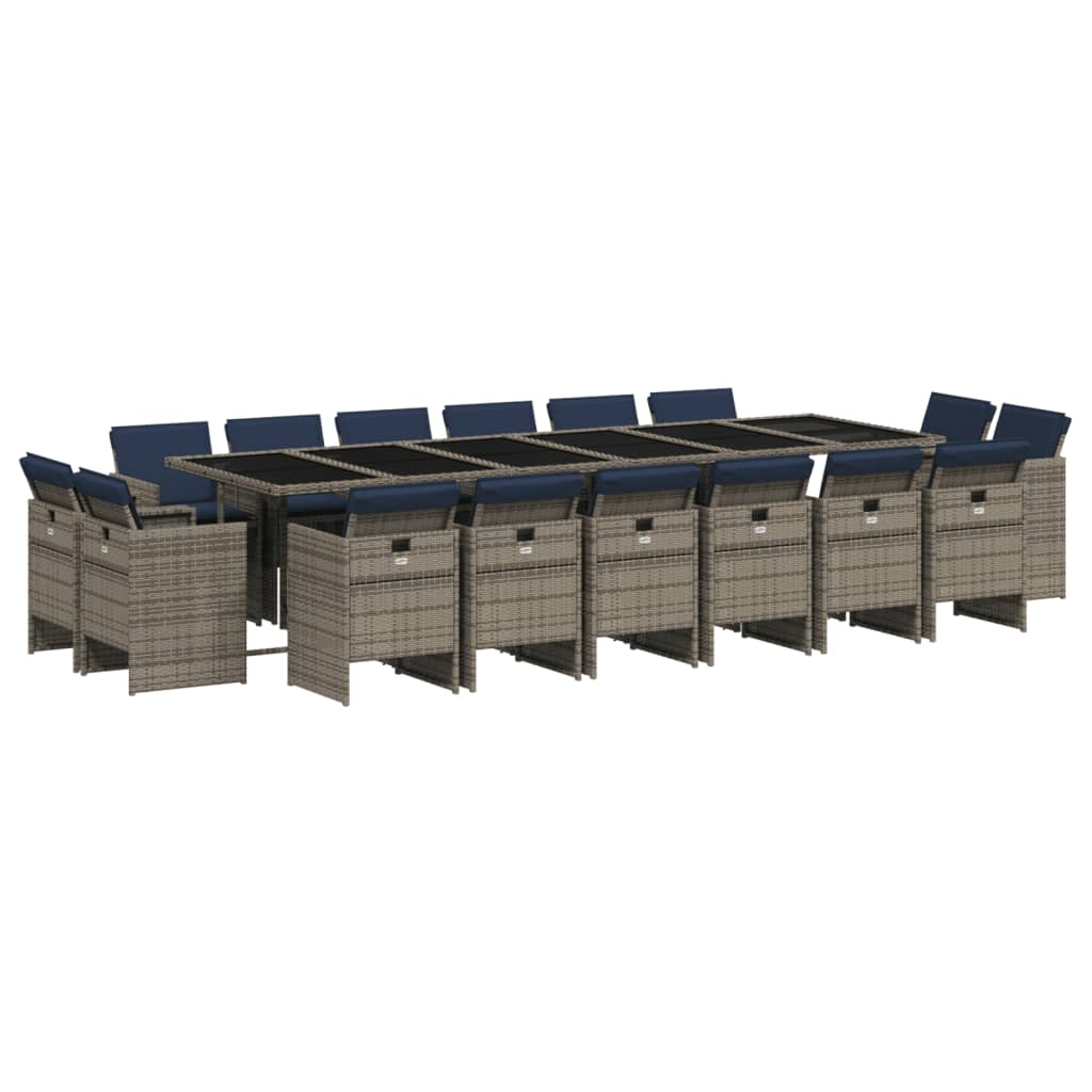 Patio Dining Set Set of 16 Gray PE rattan Large Foldable