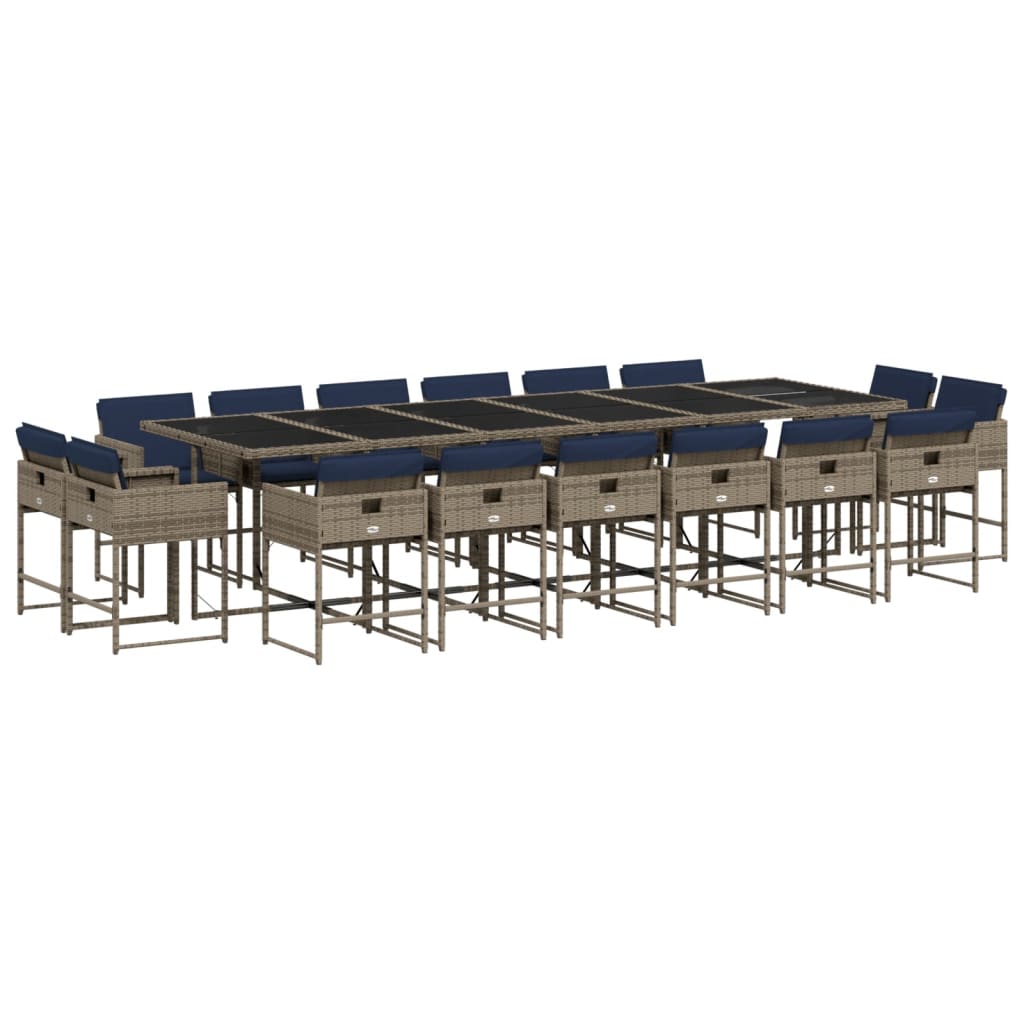 Patio Dining Set Set of 16 Gray PE rattan Large Foldable