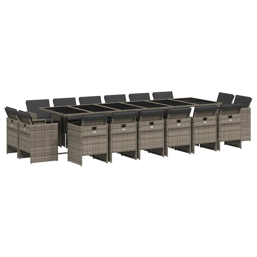 Patio Dining Set Set of 16 Grey PE Rattan Large Foldable