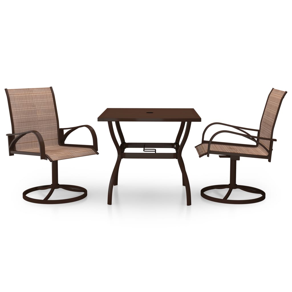 Patio Dining Set Set of 2 Brown Textilene, Powder-Coated Steel