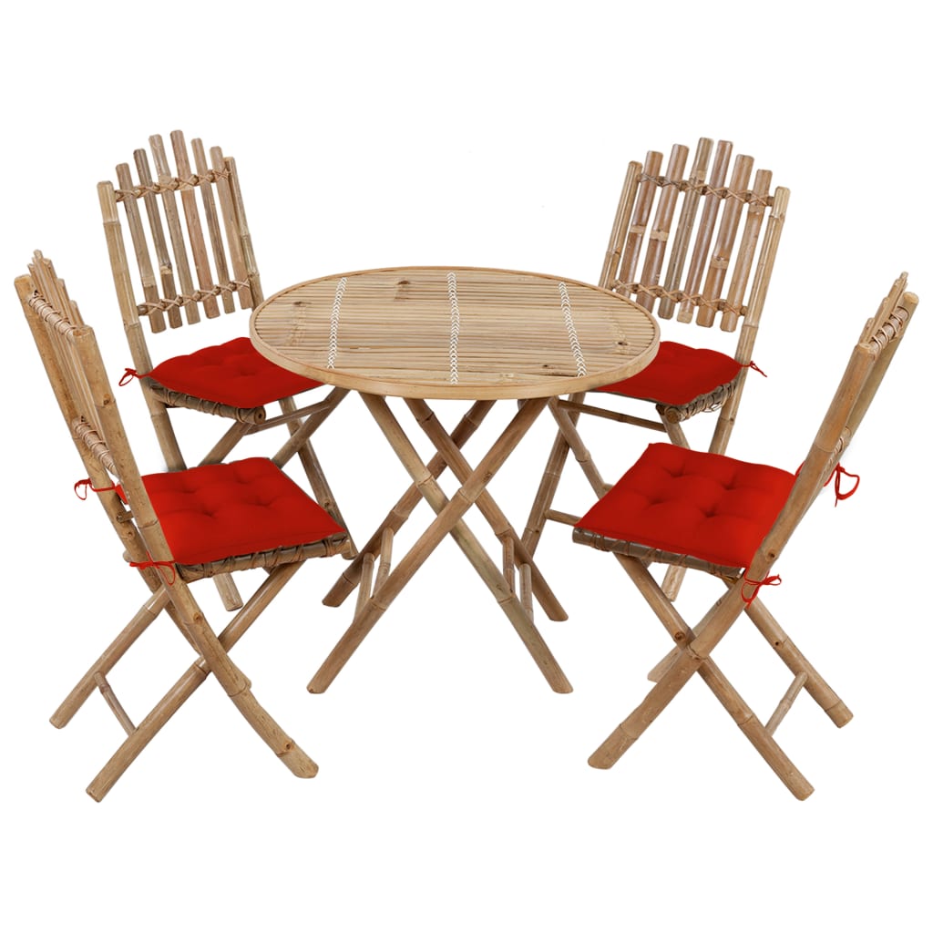 Patio Dining Set Set of 4 Bamboo Bamboo, Polyester Medium