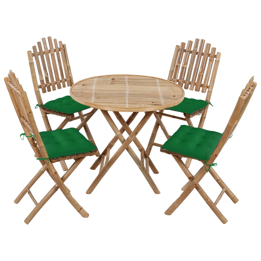 Patio Dining Set Set of 4 Brown, Green Bamboo, Polyester Standard