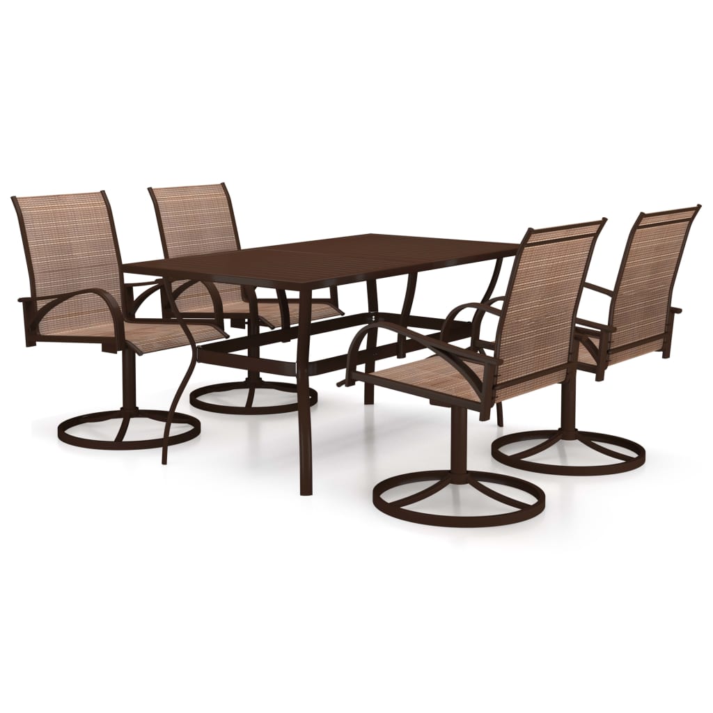 Patio Dining Set Set of 4 Brown Textilene, Powder-Coated Steel