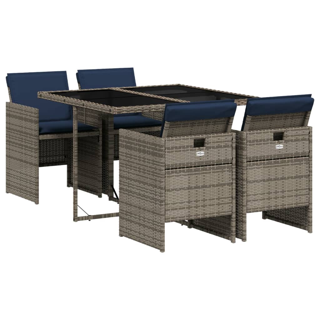 Patio Dining Set Set of 4 Gray PE rattan 5 Piece Set Foldable