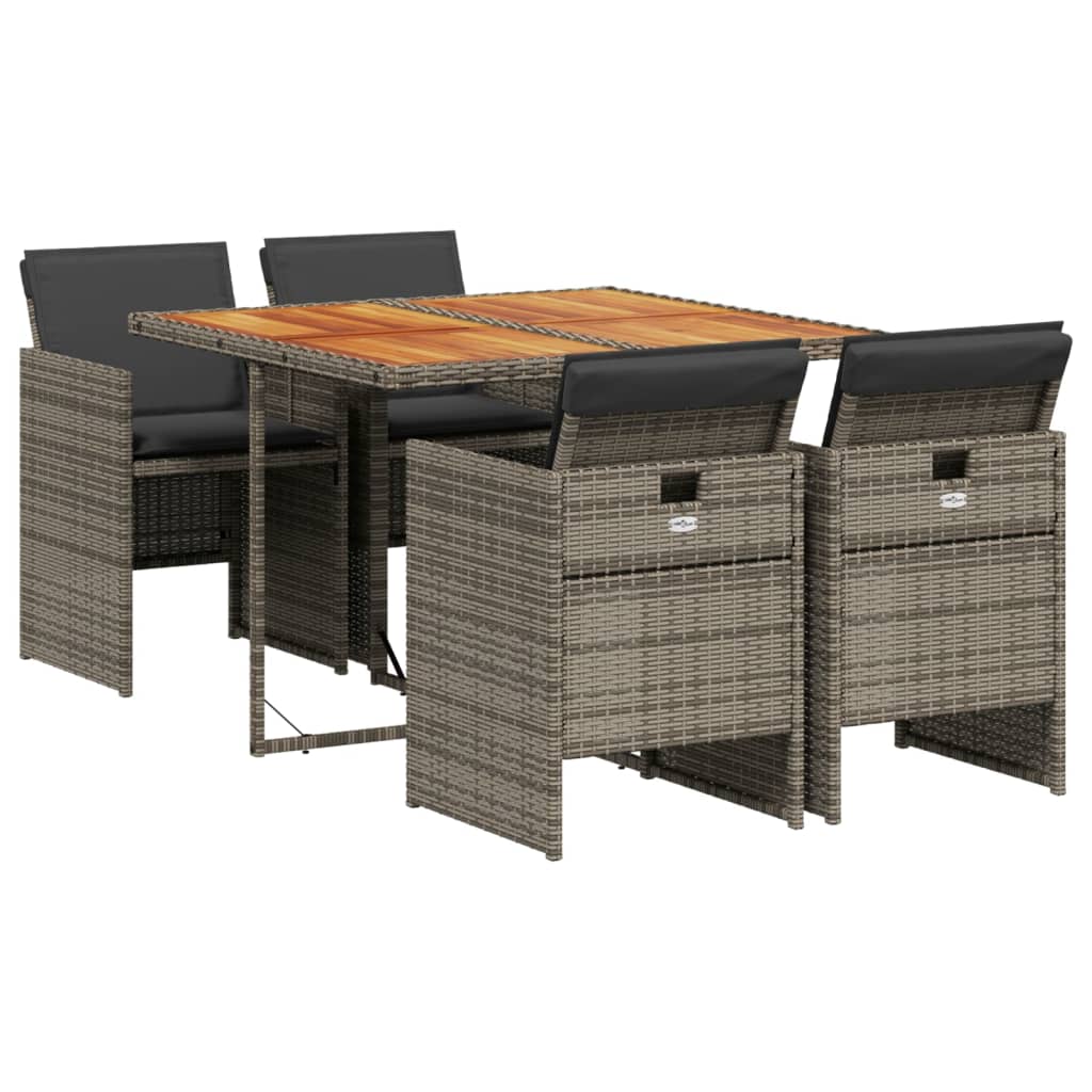 Patio Dining Set Set of 4 Grey PE rattan 4-seater Foldable