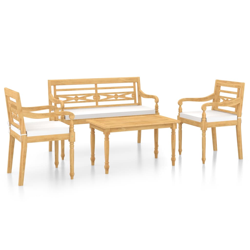 Patio Dining Set Set of 4 Natural wood Solid Teak Wood Medium